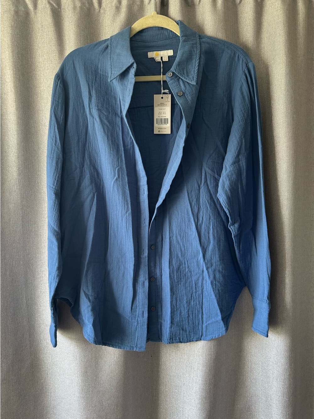 NWT Boden Cotton Texture Double Gauze Button Down Shirt Navy US 8